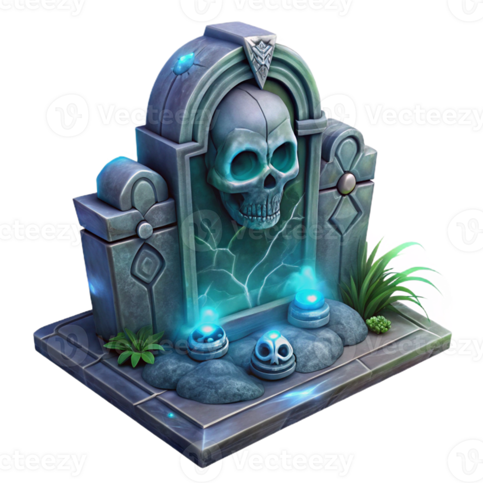 Stone Tomb with Skull and Glowing Lights png