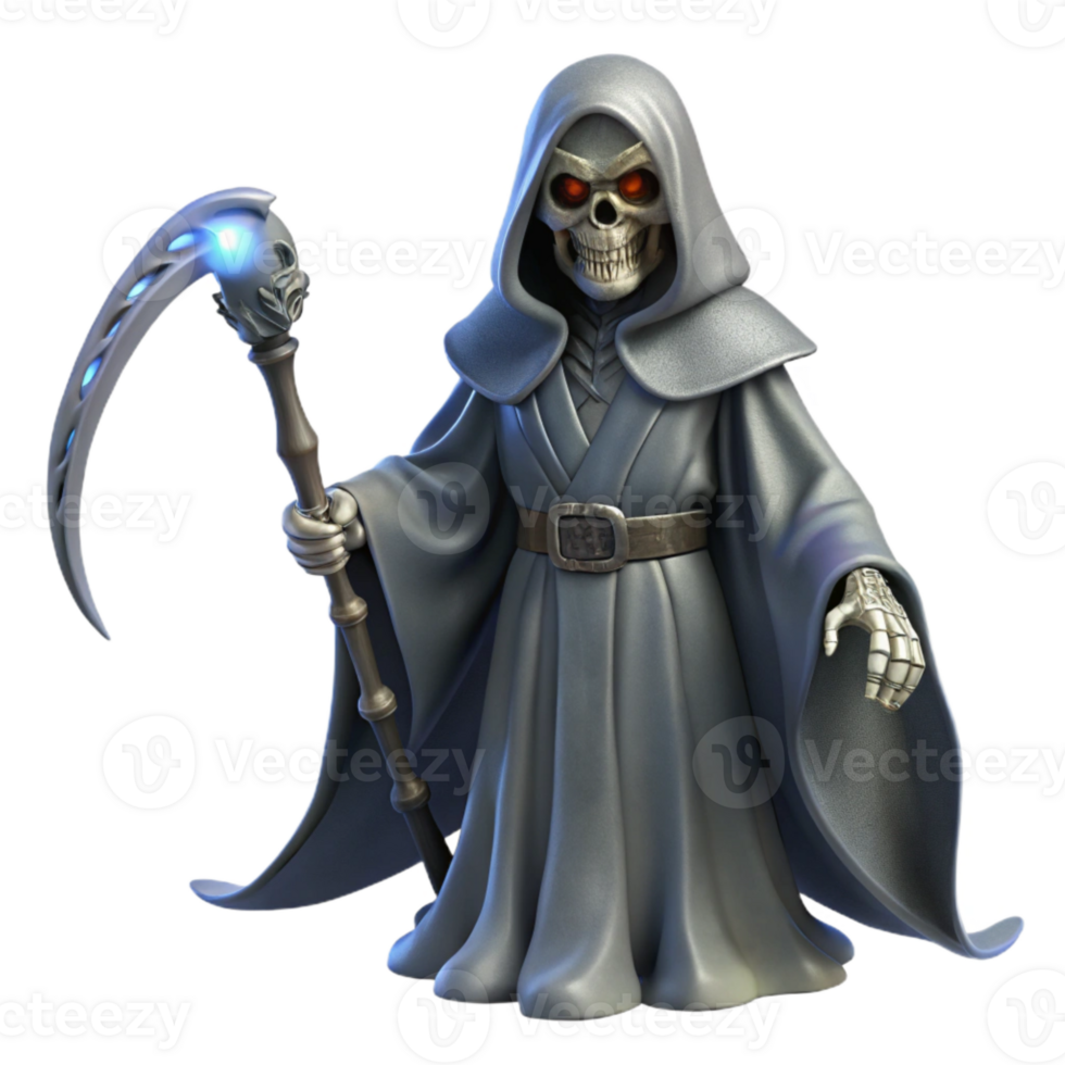 Grim Reaper with Scythe and Glowing Staff png