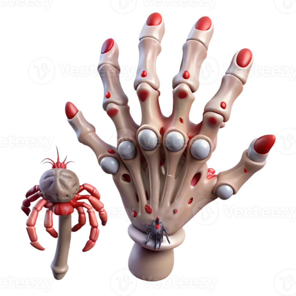 3D Render of a Hand with Red Spots and a Spider png