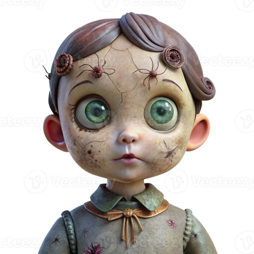 Creepy Doll with Big Eyes and Scars png