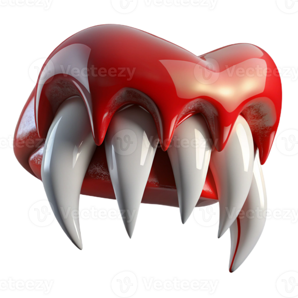 3D Render of Glossy Red Lips with Sharp White Fangs png