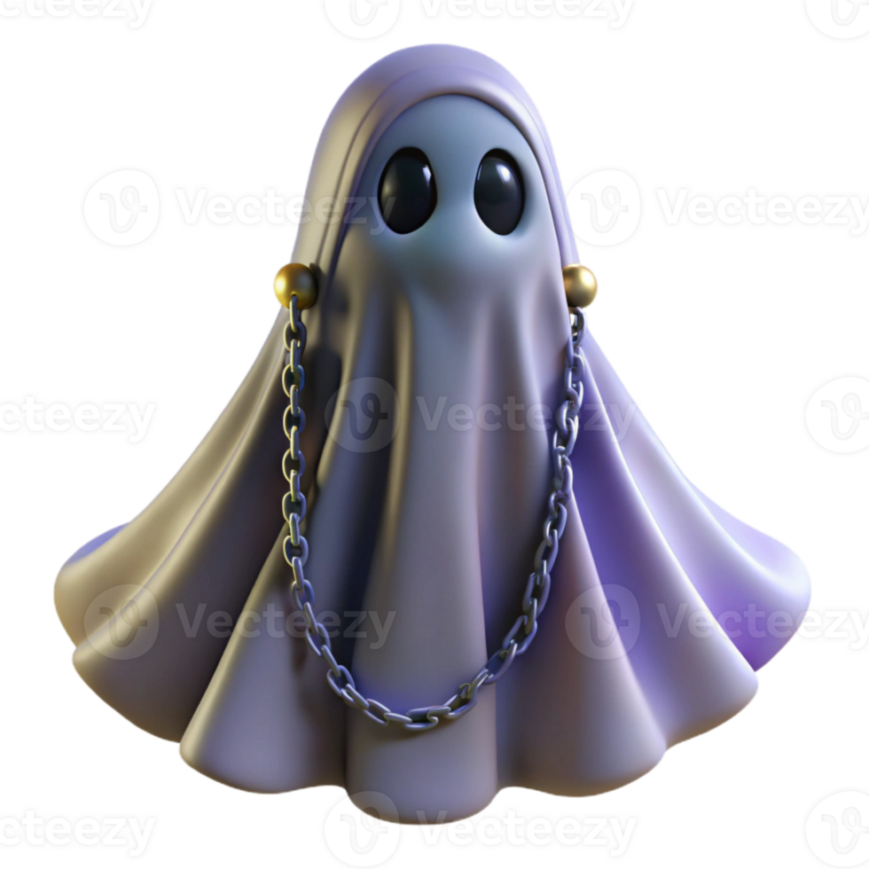 Cute Ghost with Chain and Golden Ornaments png