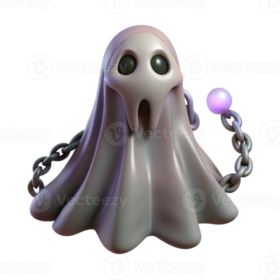 3D Rendered Cartoon Ghost with Chain and Orb png