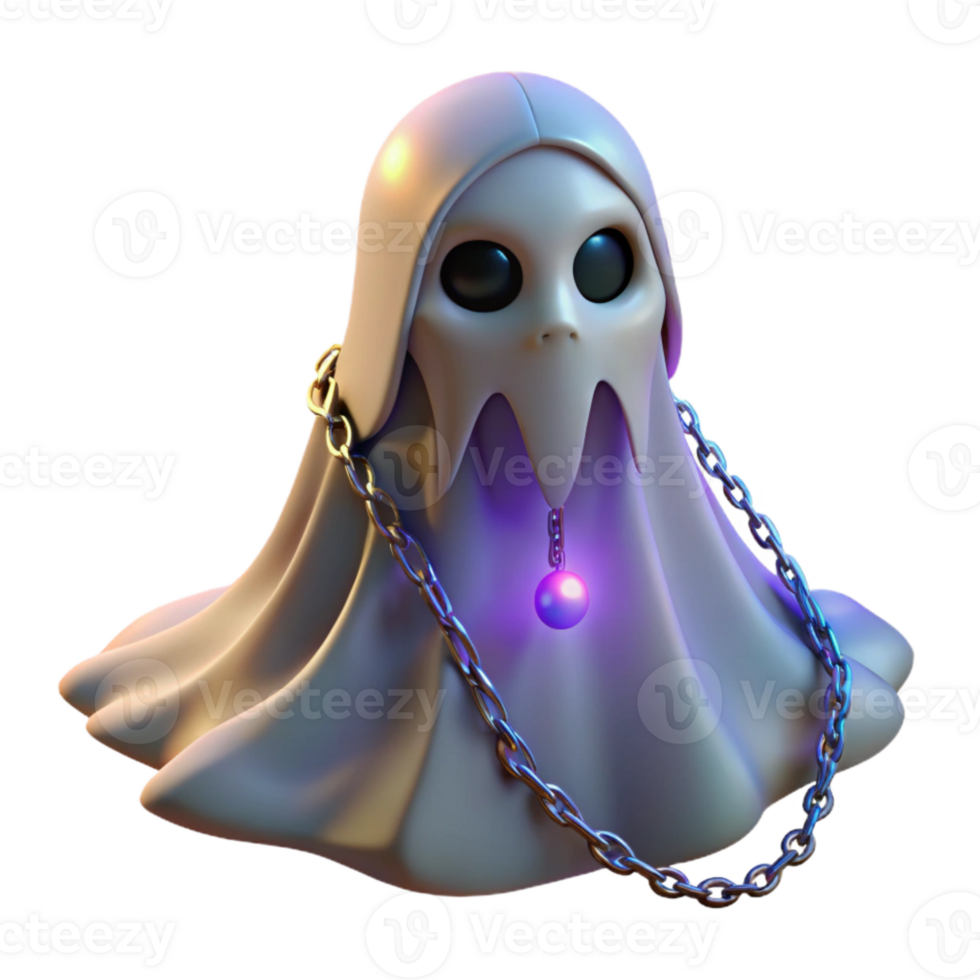 3D Render of a Cute Ghost with a Glowing Orb png