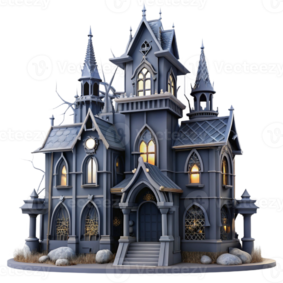 Spooky Gothic Mansion with Glowing Windows png