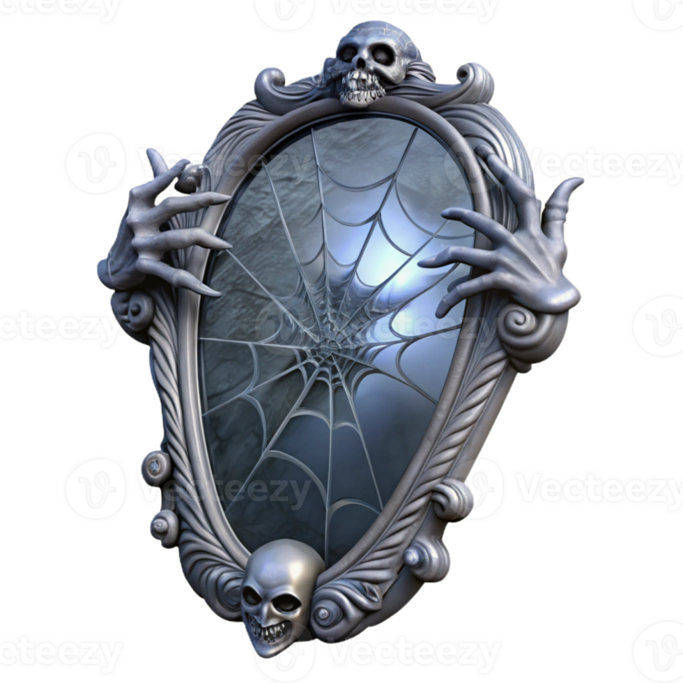 Spooky Ornate Mirror with Skull and Spider Web png