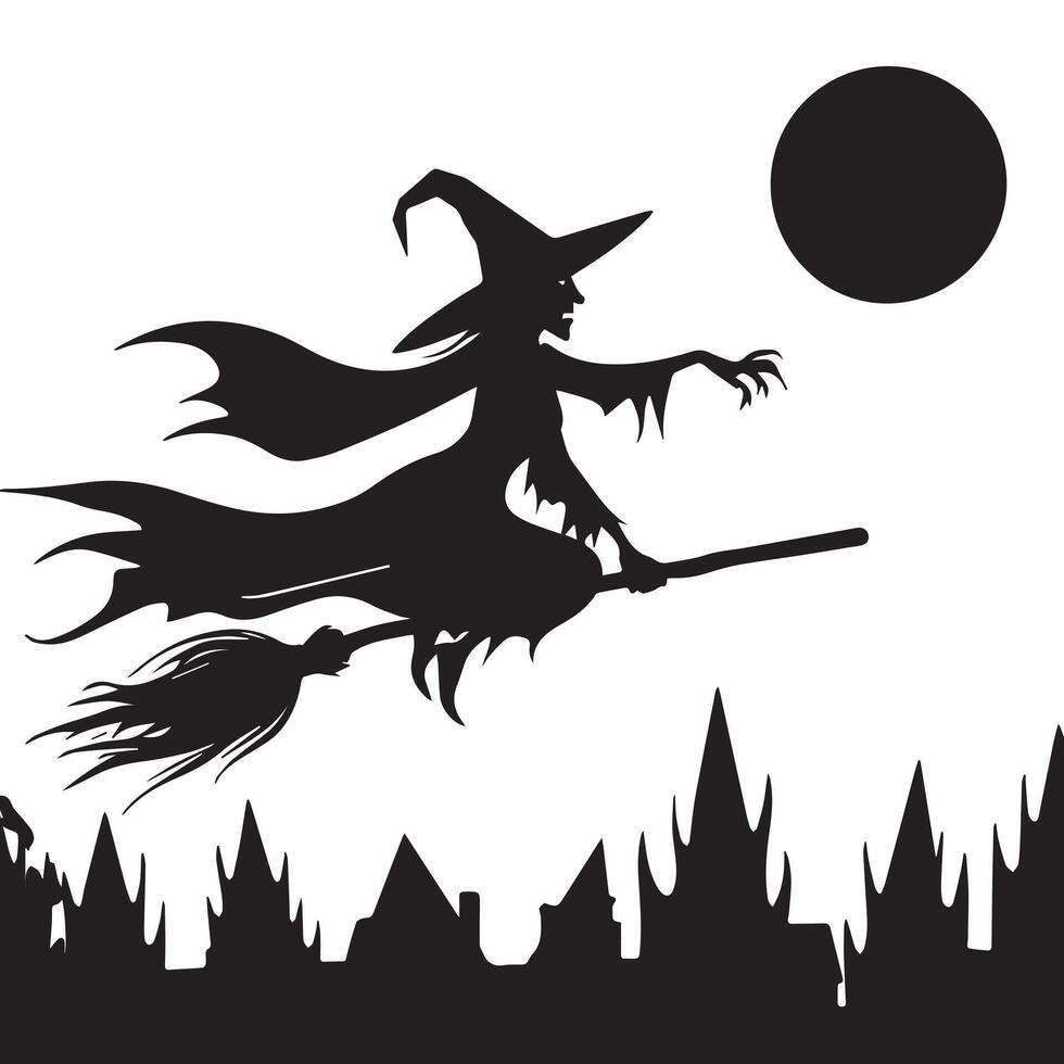 Halloween witch flying on broom vector