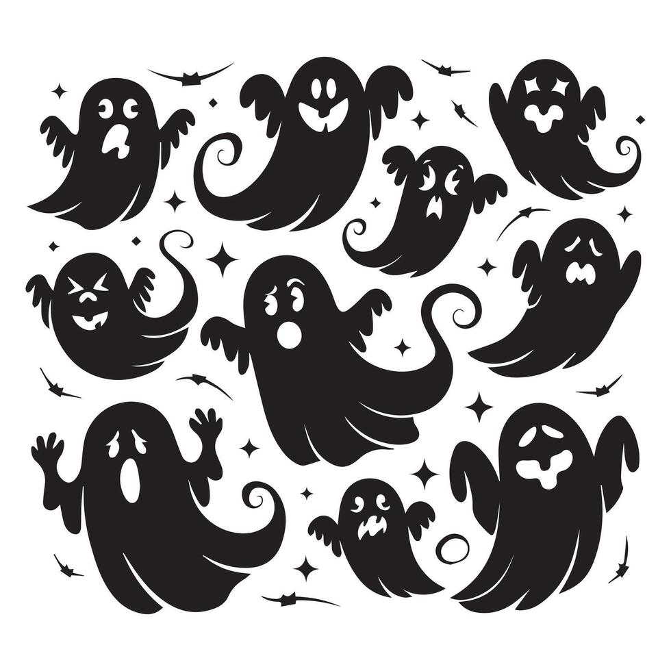 Set of halloween ghost illustration vector