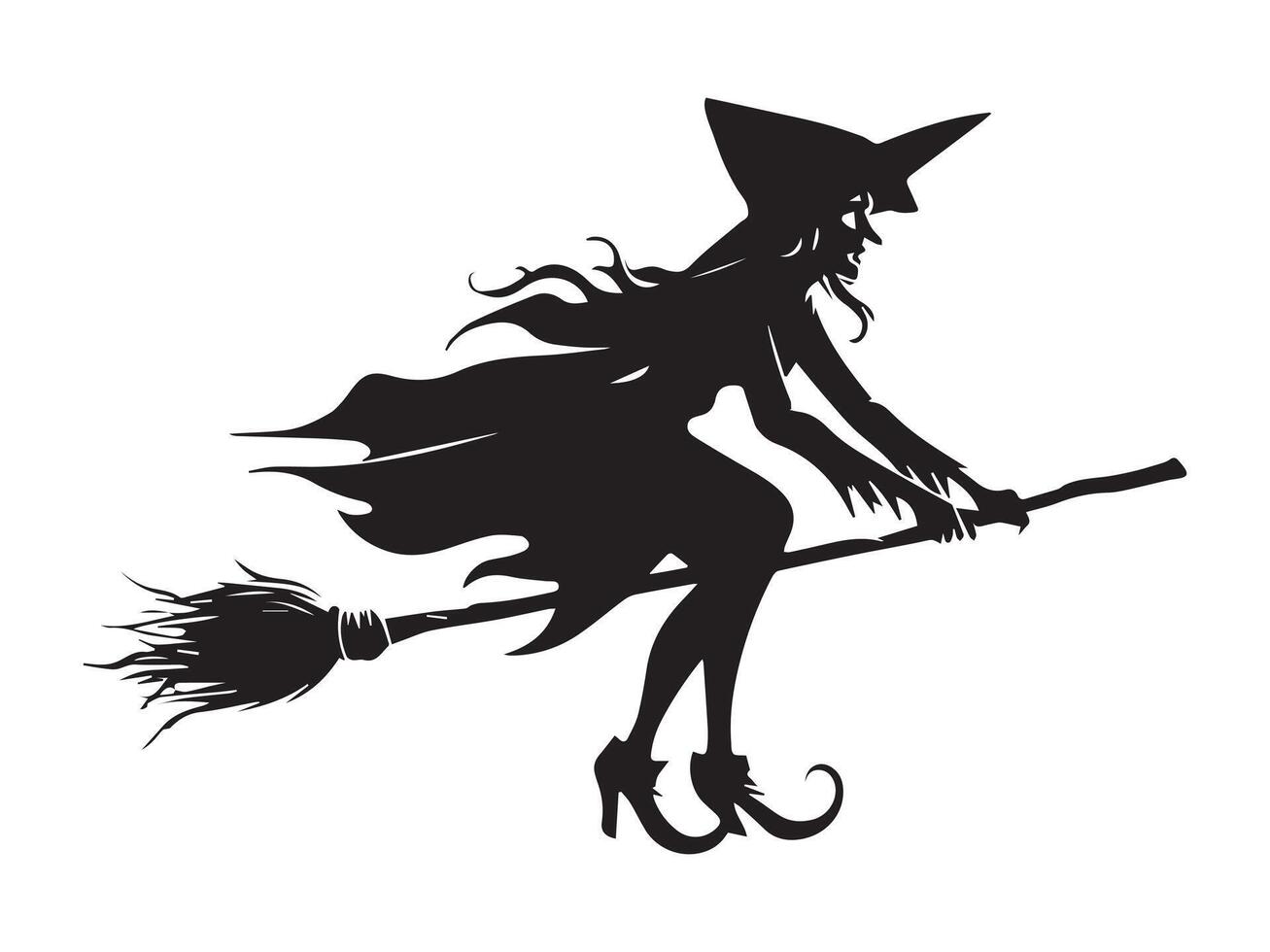 Silhouette of a witch flying on a broom vector
