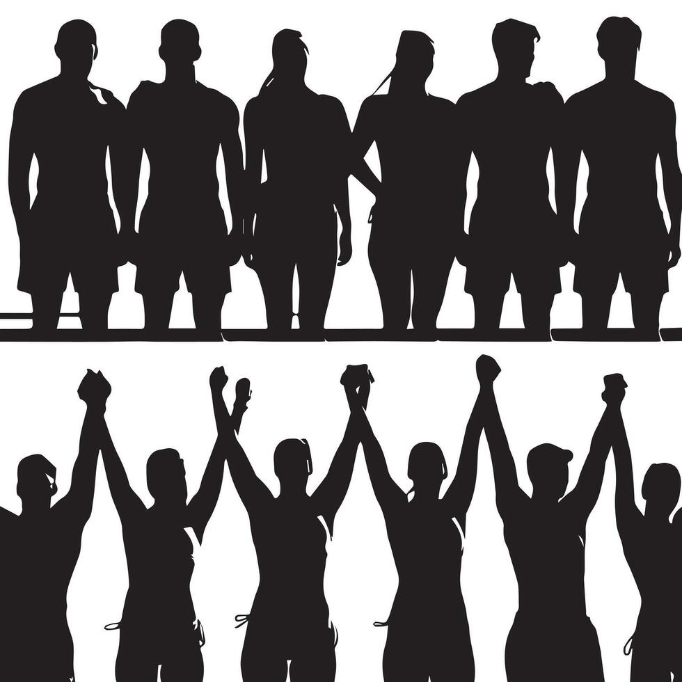 Silhouettes of people standing in front of a podium vector