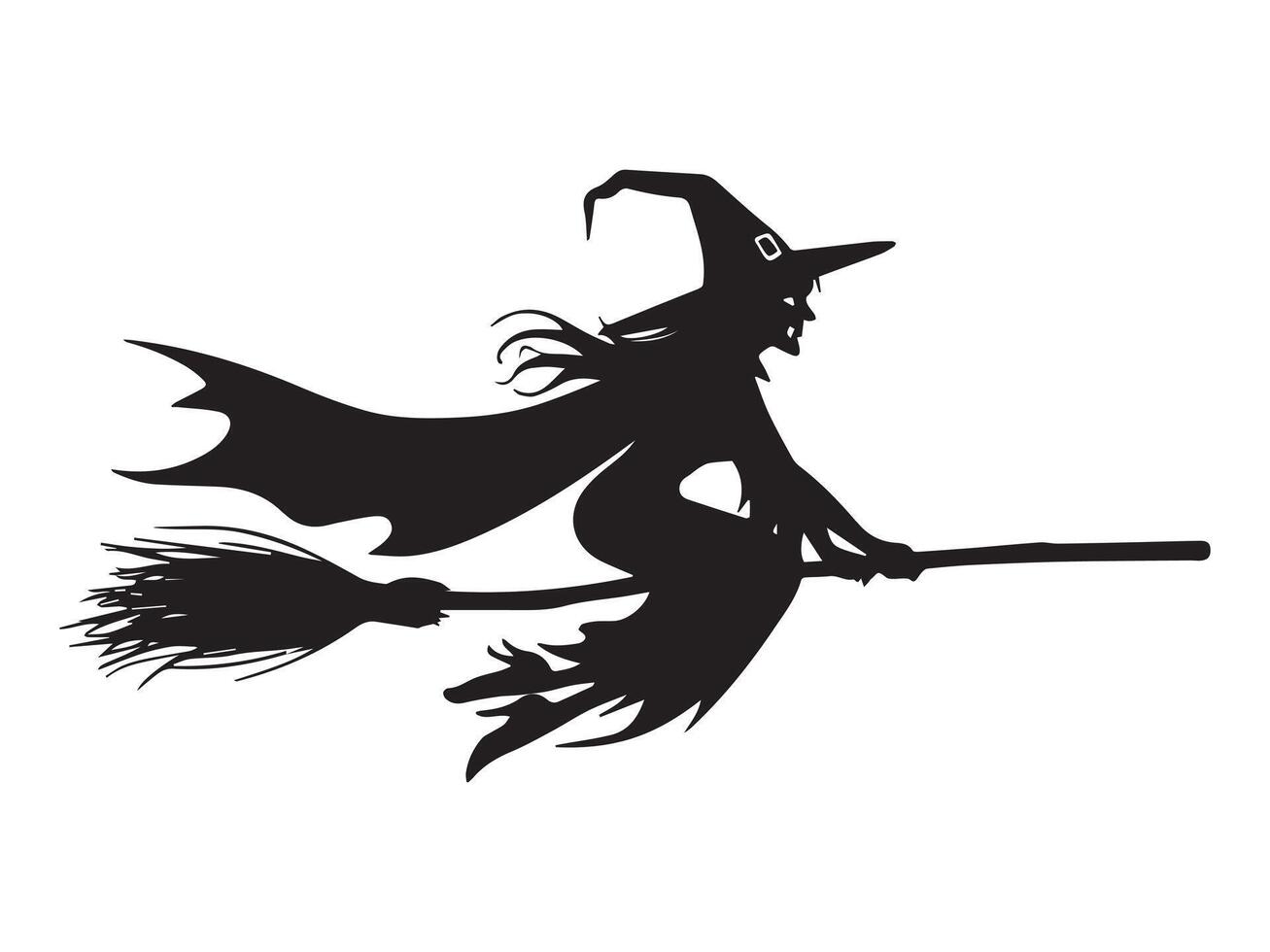 A silhouette of a witch flying on a broom vector