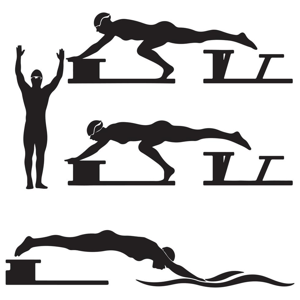Silhouettes of swimmers in different positions vector