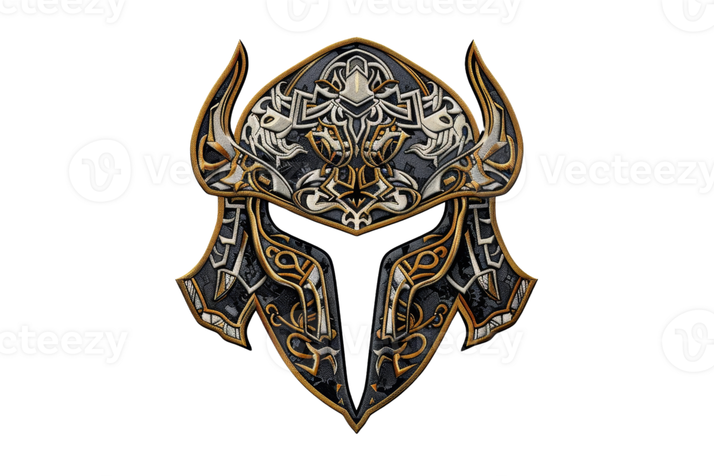 Intricate medieval helmet with ornate designs, perfect for fantasy artwork, historical themes, or game assets. png