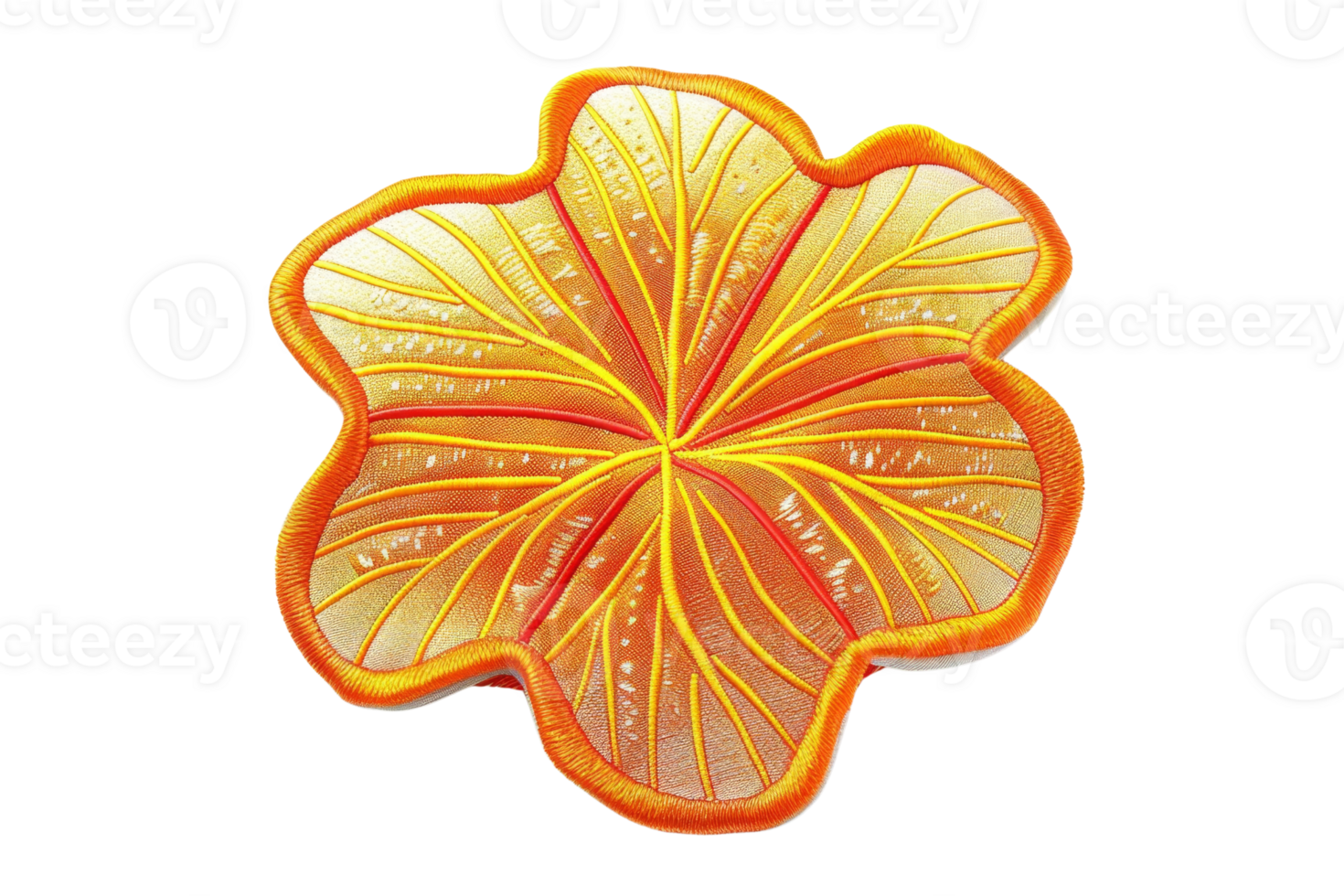 Intricate orange floral-shaped design with fine details and vibrant colors, isolated on a transparent background. Decorative flower pattern. png