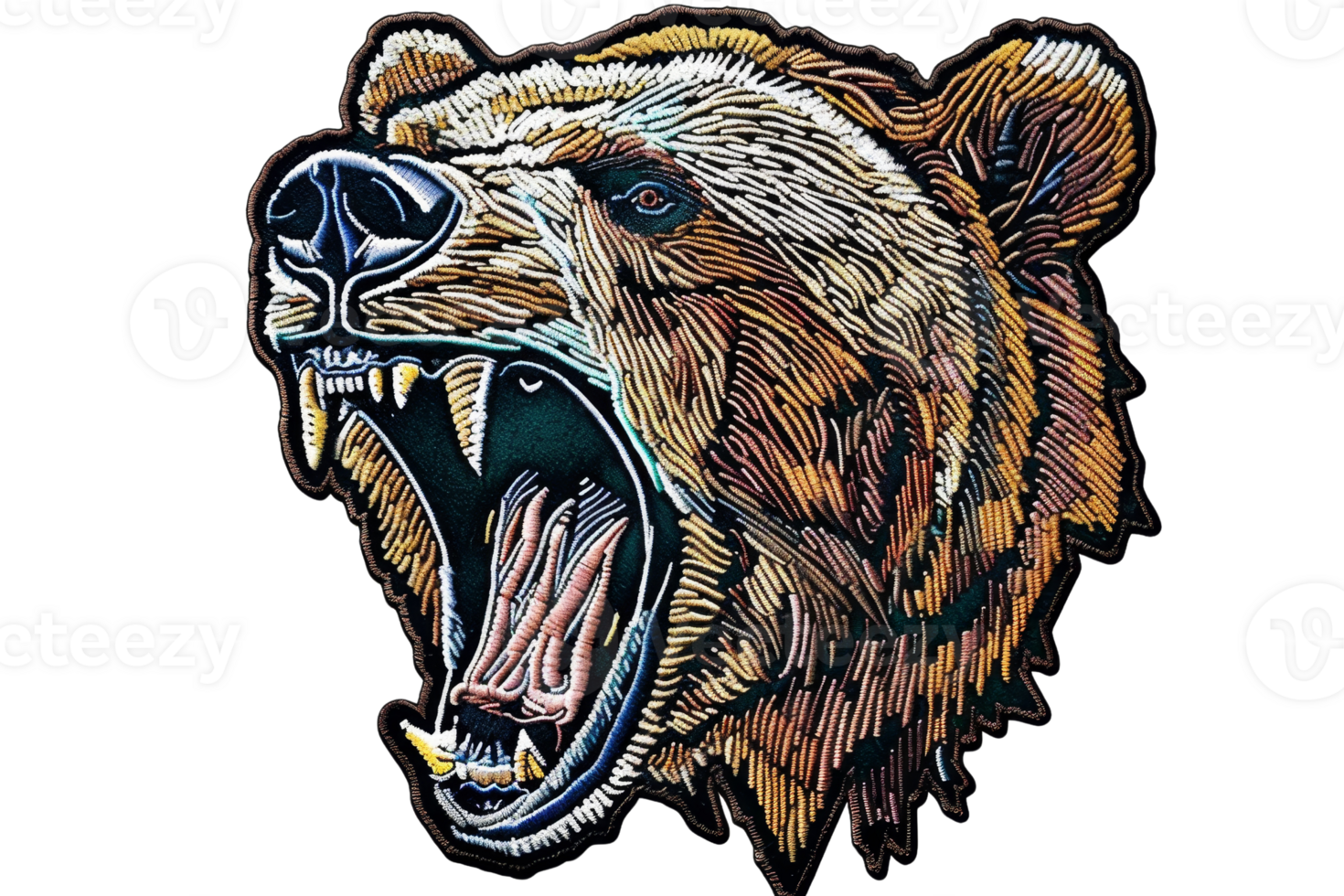 Detailed illustration of a roaring bear with a fierce expression and open mouth showing sharp teeth. Vibrant and powerful artwork. png