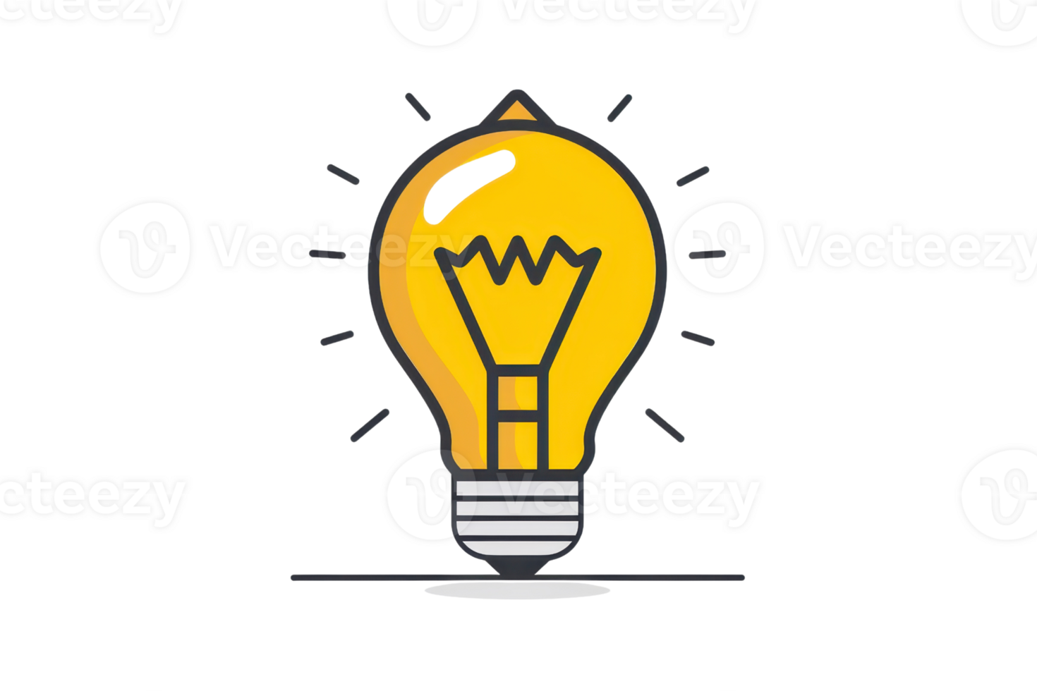 A bright yellow light bulb icon glowing with light rays, symbolizing creativity, innovation, and new ideas. png