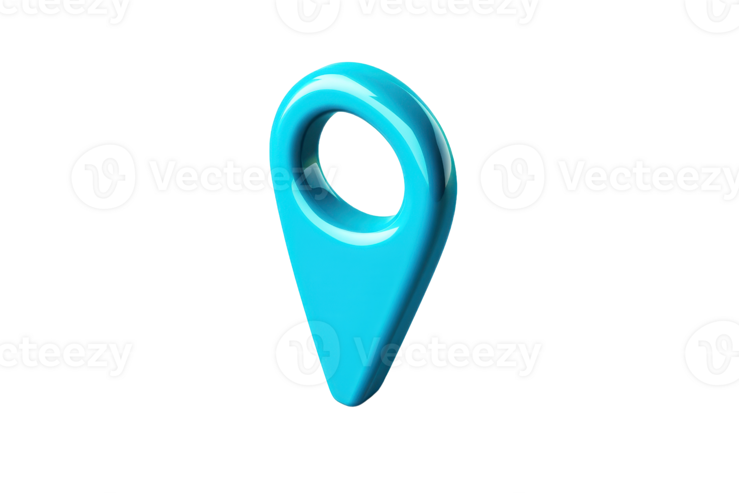 3D digital illustration of a blue location pin isolated on a transparent background, representing navigation, GPS, and map markers. png