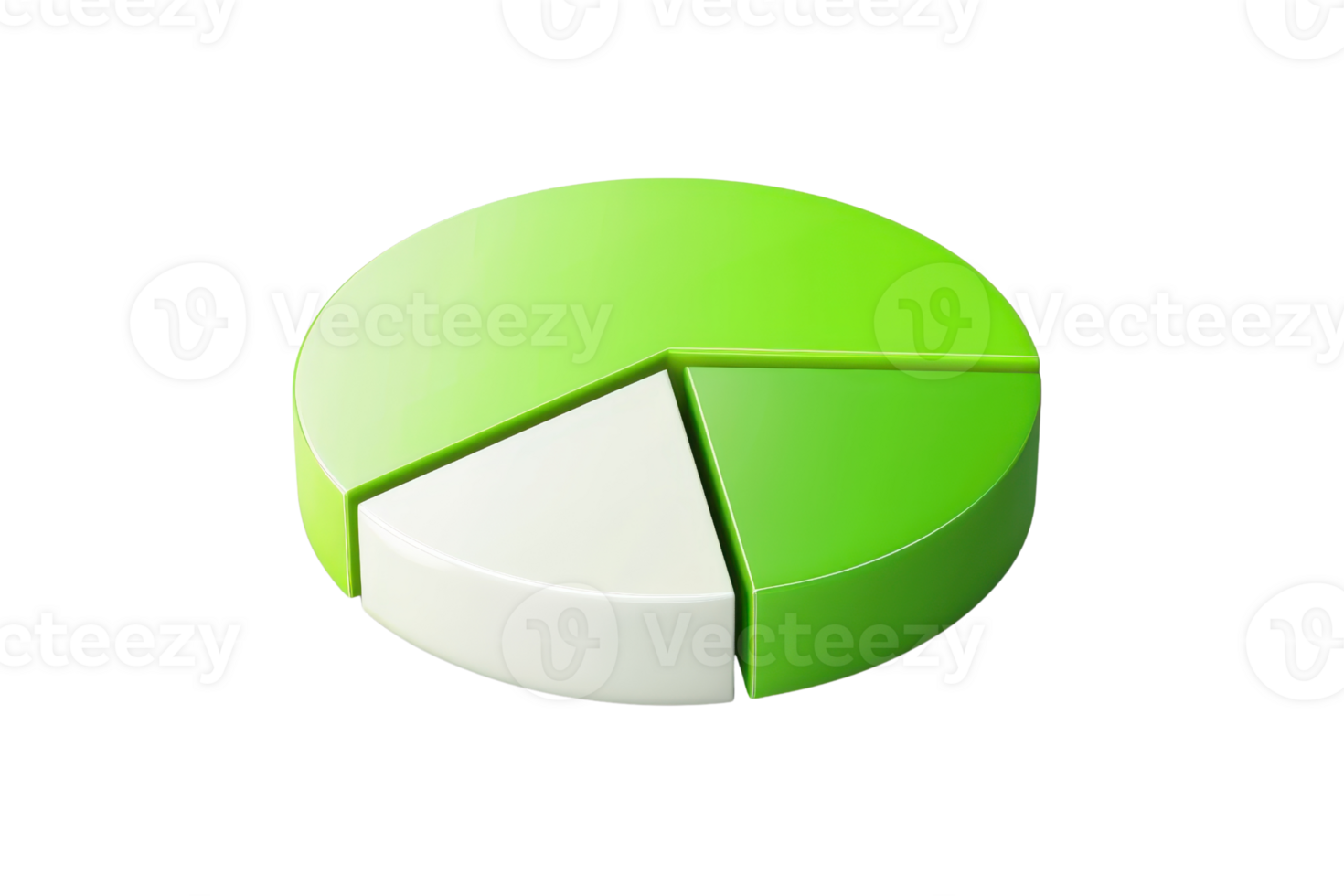3D green pie chart with a white section, illustrating business analytics, finance data, or marketing strategy in an eye-catching visual. png
