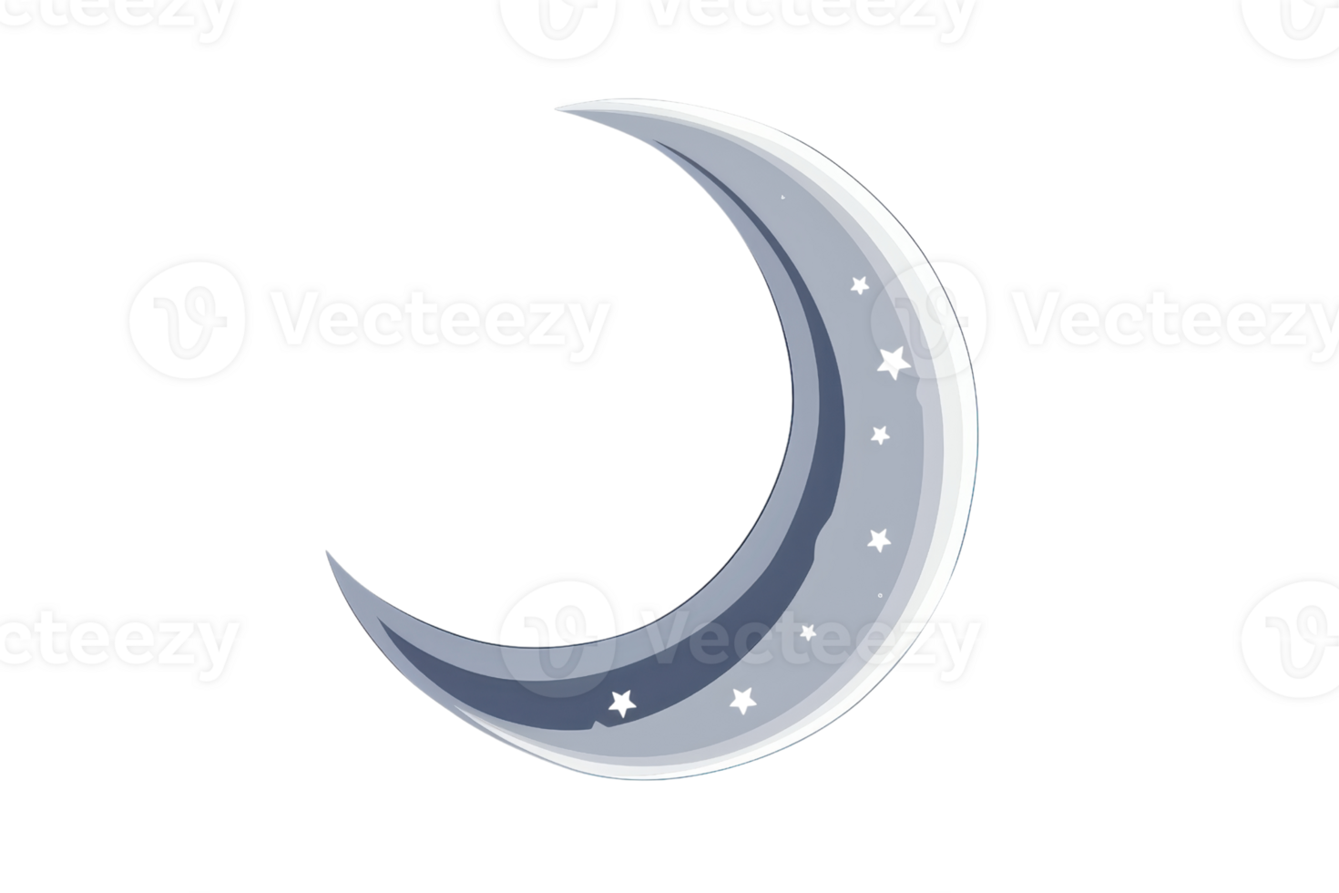 A stylized cartoon crescent moon on a plain background. Perfect for creative designs, fantasy themes, or astronomy illustrations. png