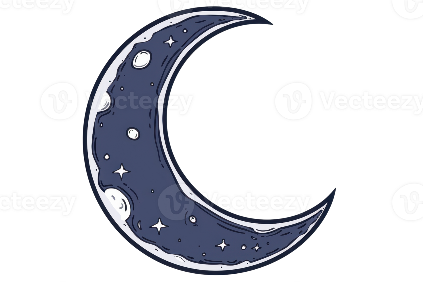 Artistic crescent moon illustration with starry details, perfect for night-themed designs, astrology, and celestial decor. png