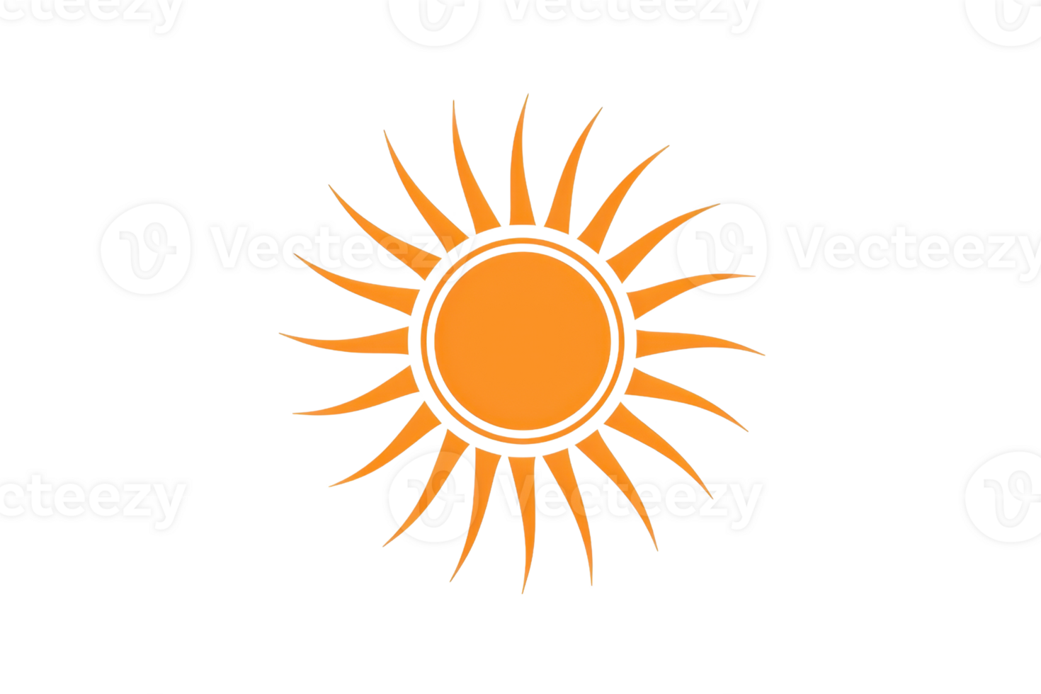 Bright orange sun icon illustration with radiant rays and a simple design, perfect for summer and weather-related content. png