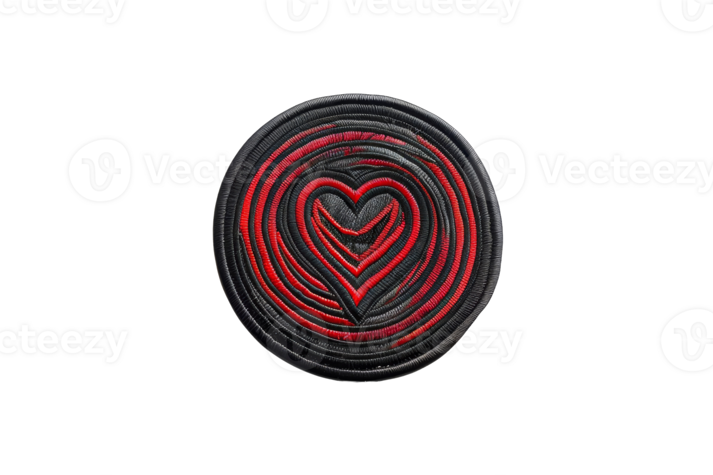 Abstract black and red circular pattern with a heart shape in the center, creating a striking, modern, and artistic design. png