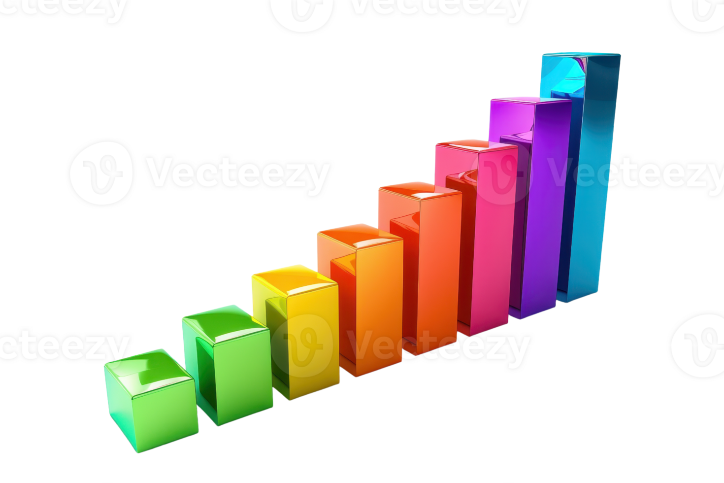 Colorful 3D bar chart illustration representing business growth and financial success, isolated on a transparent background. png