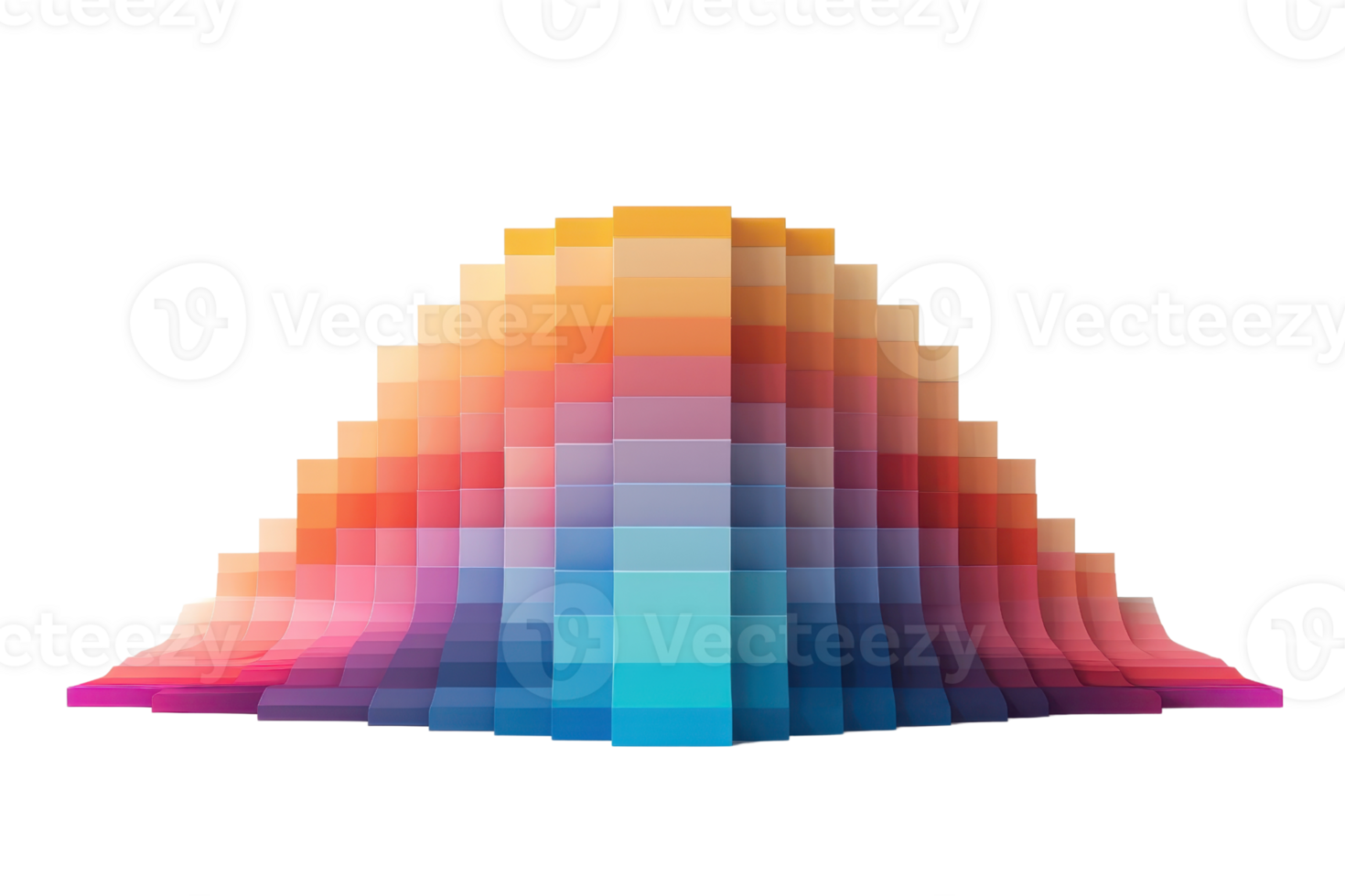Colorful 3D abstract geometric structure, showcasing a spectrum gradient and pixelated design for modern digital art and background concepts. png