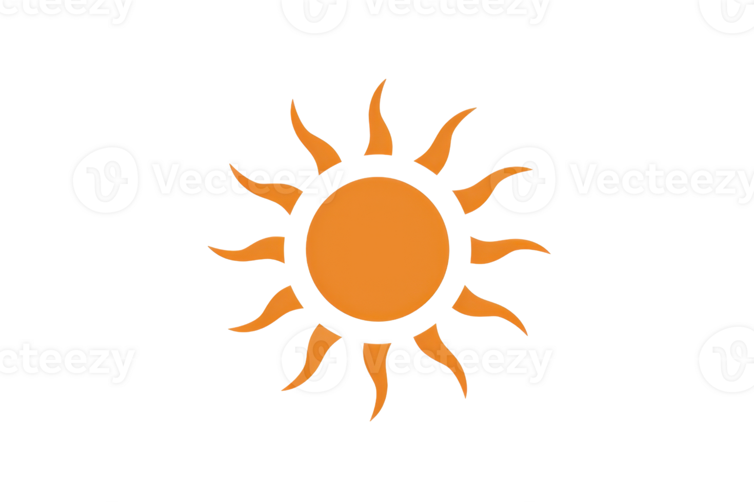 Illustration of a sun with vibrant orange rays on a transparent background. representing warmth and energy in a minimalist design. png