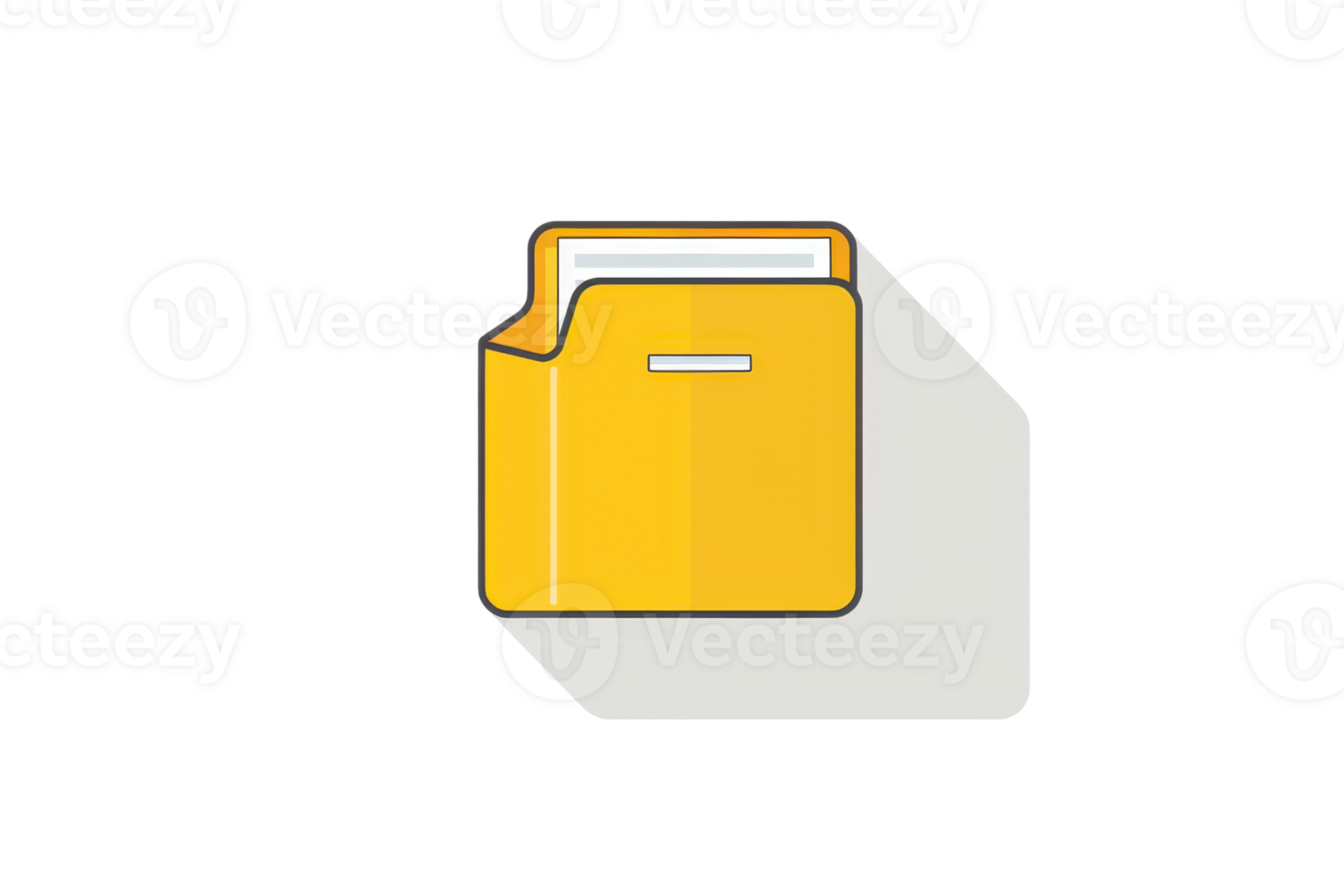 Illustration of a yellow folder icon with a white file peeking out, casting a shadow on a transparent background. png