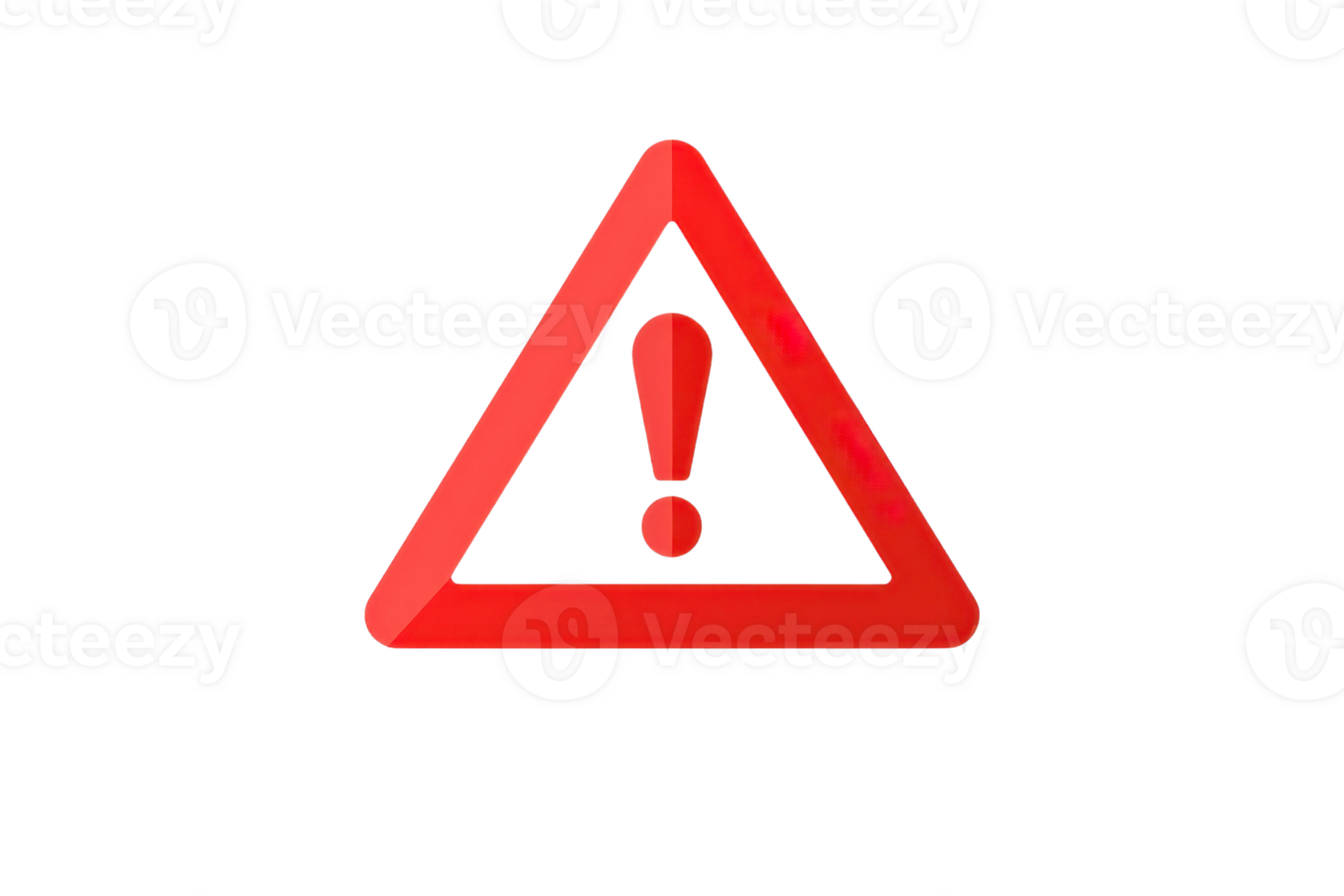Red triangular warning sign with an exclamation mark inside, symbolizing caution and alertness, on a transparent background. png