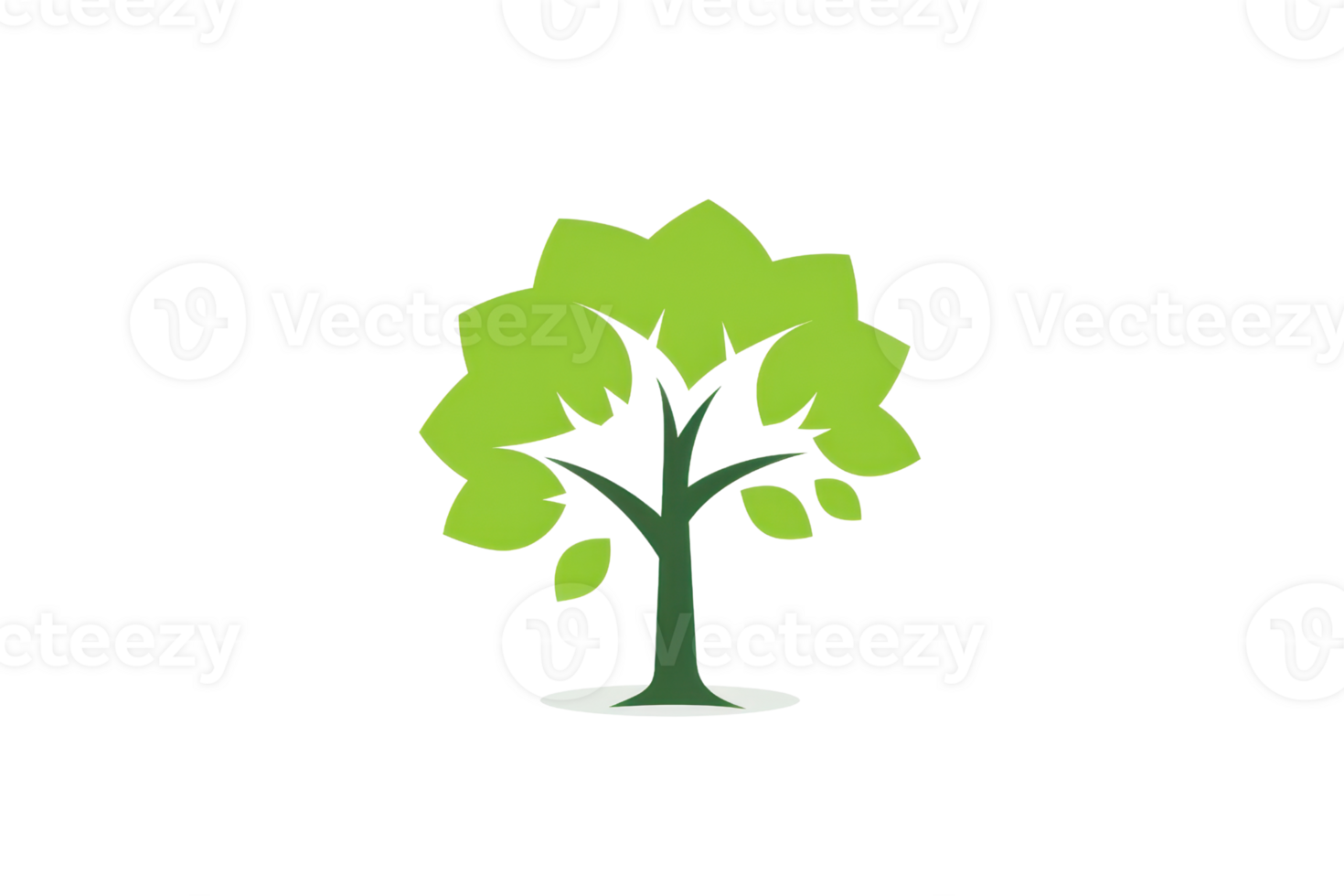 Simple illustration of a tree with green leaves and brown trunk, isolated on a transparent background, representing nature and growth. png