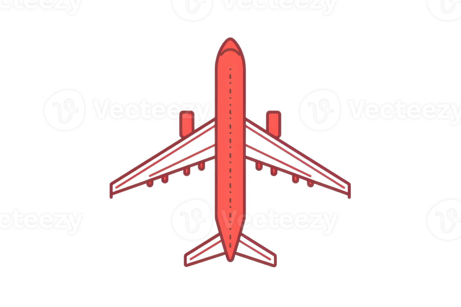 image of a red airplane viewed from above, showcasing its symmetrical design and clear structure. Ideal for travel or transportation concepts. png