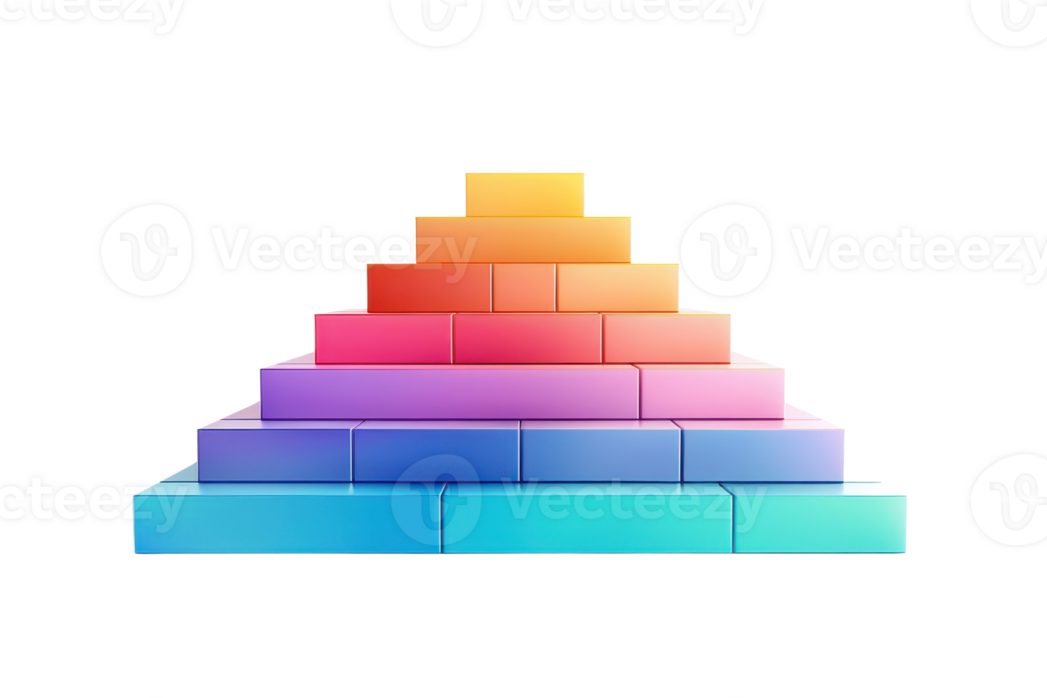 Colorful pyramid chart illustration representing data hierarchy or business growth concept with gradient blocks stacked in levels. png