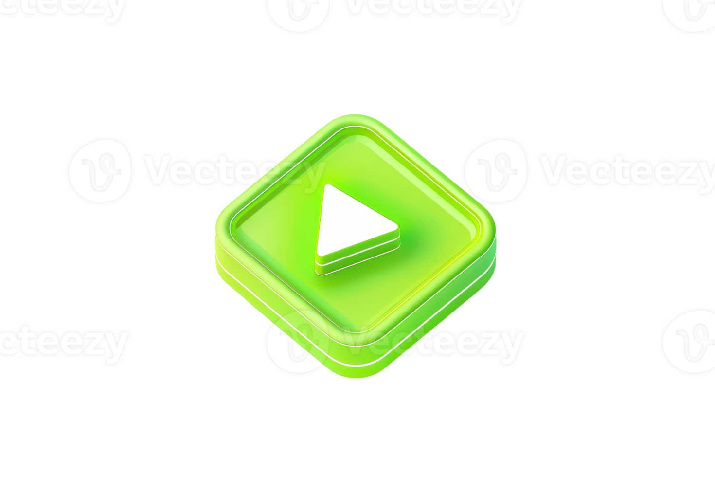 Glossy green play button icon isolated on transparent background. representing media control and user interface elements. png