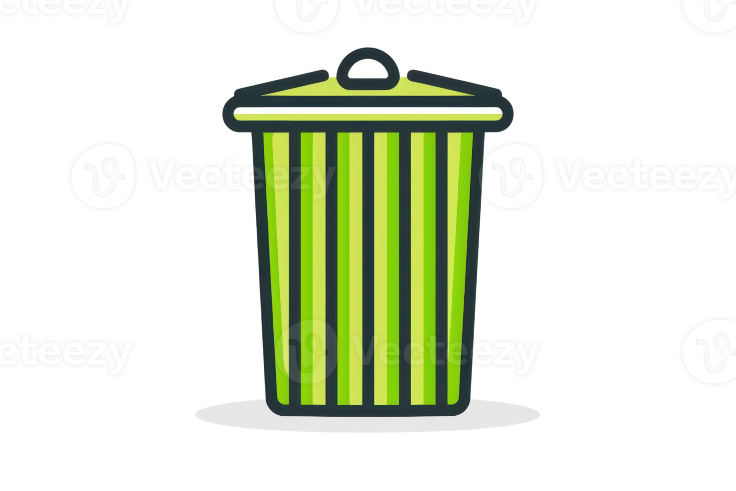 Green and yellow striped trash can with lid, isolated on transparent background. illustration in modern flat design. png