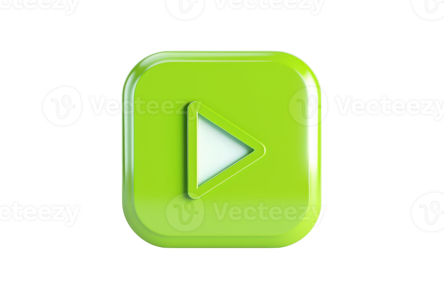 Green play button icon with a white arrow on a glossy square background. Ideal for media, user interface design, and web applications. png