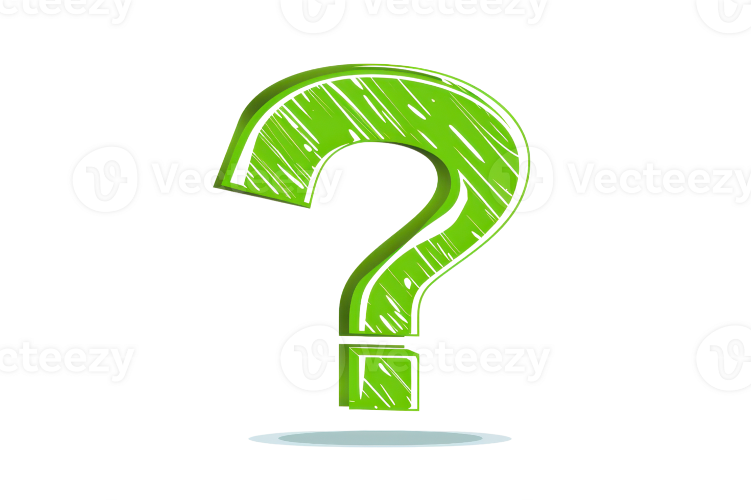 Hand-drawn green question mark illustration, isolated on a transparent background. Ideal for concepts of inquiry, curiosity, and uncertainty. png