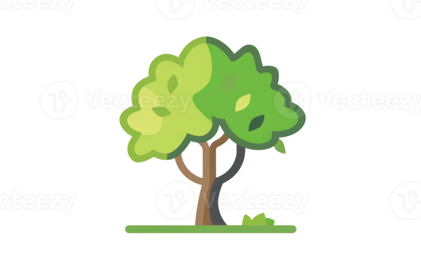 Illustration of a vibrant green tree with leaves, isolated on a transparent background. Perfect for nature, environment, and botanical designs. png