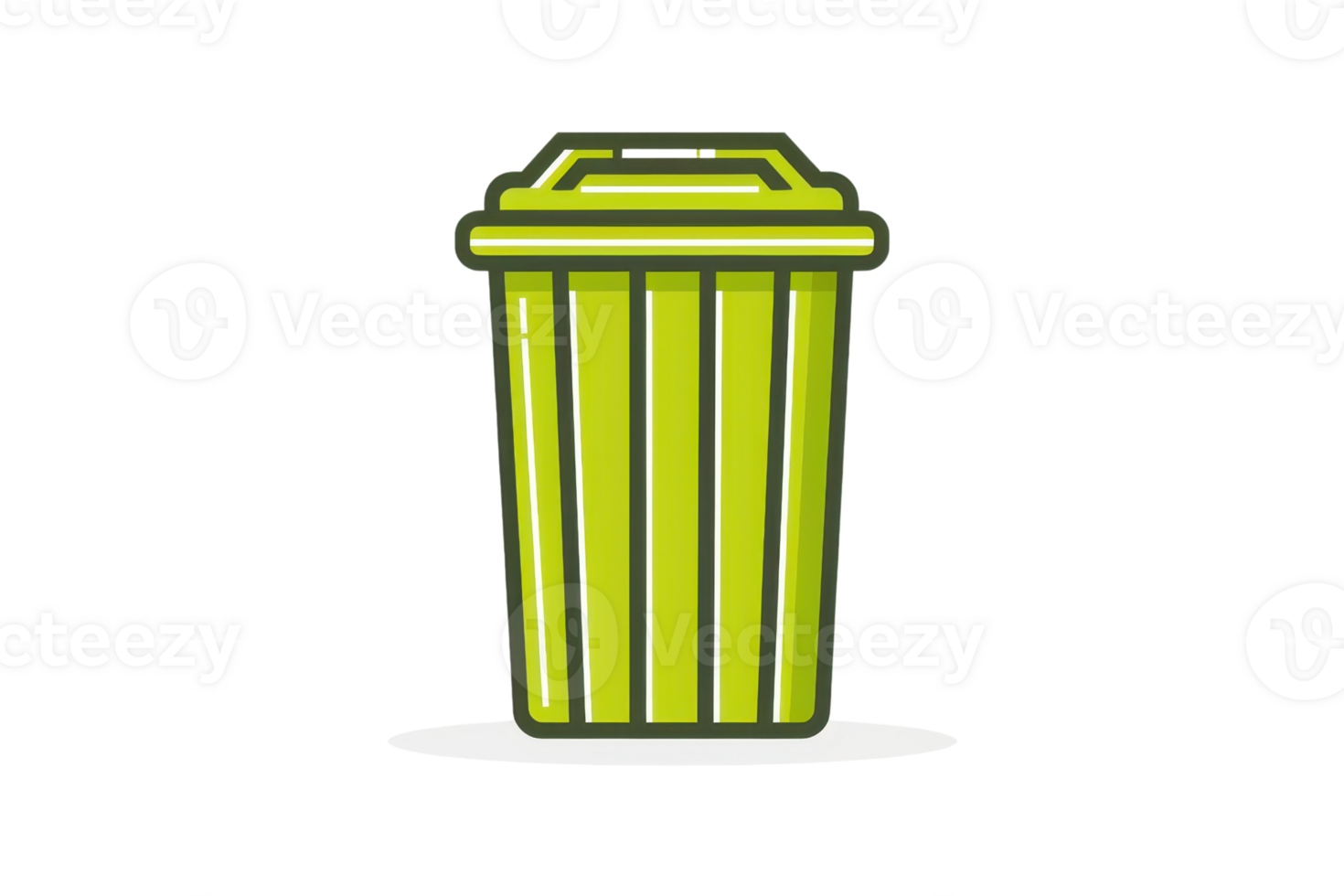 Illustration of a green trash can with a lid, isolated on transparent background. Perfect for waste management or recycling concepts. png