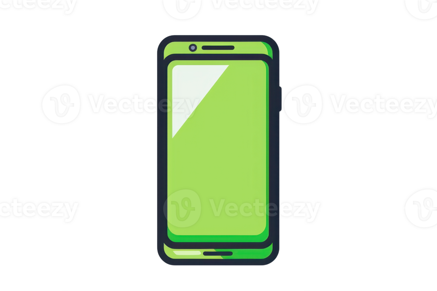 Illustration of a smartphone with a green screen, ideal for tech-related themes and mobile device concepts. Modern and sleek design. png