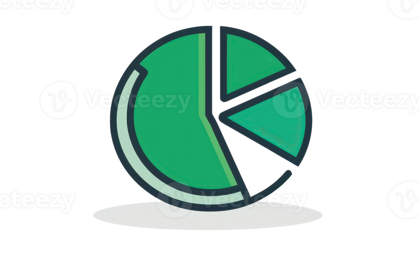 Illustration of a green pie chart with four segments. Ideal for data analysis, business reports, and financial presentations. png