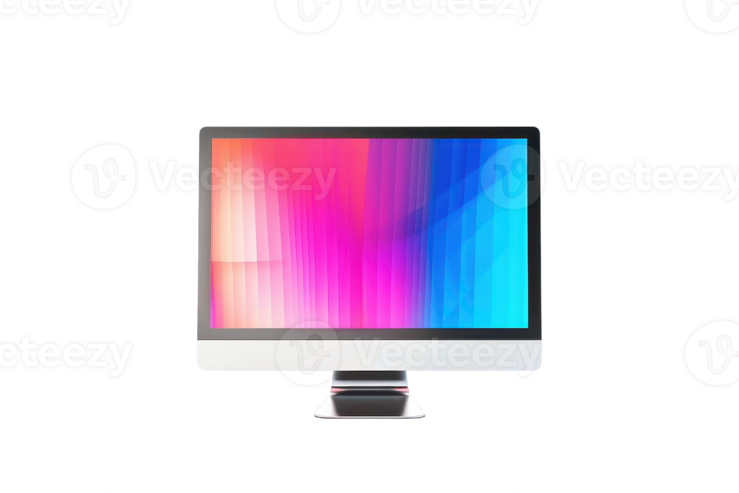 Modern desktop computer with a vibrant gradient screen. Ideal for tech, office, and digital content presentations. Isolated on a transparent background. png