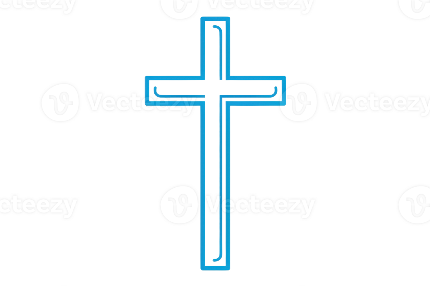 Thin illuminated neon blue cross. Symbol of Christianity representing faith, hope and spirituality. Modern design suitable for various uses. png
