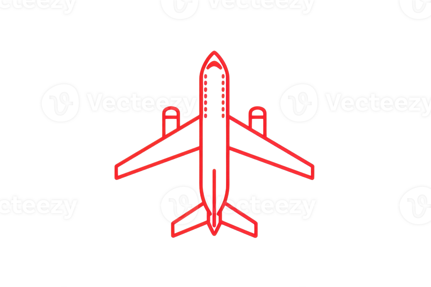 Red outline illustration of an airplane. Perfect for travel, transportation, aviation, aeronautics, and commercial flight designs. png