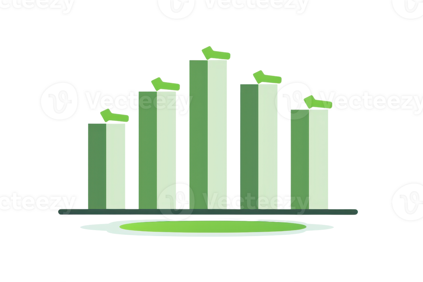 Green bar graph with dollar symbols represents financial growth, investments, or successful business performance. Isolated on transparent background. png