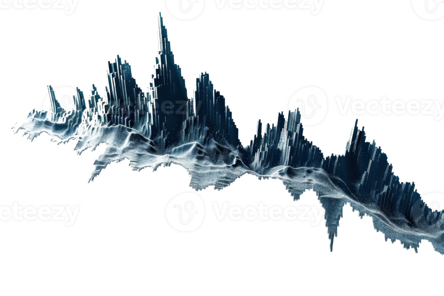 Abstract 3D render of a digital terrain with sharp peaks and valleys, showcasing a futuristic and artistic representation of a landscape. png