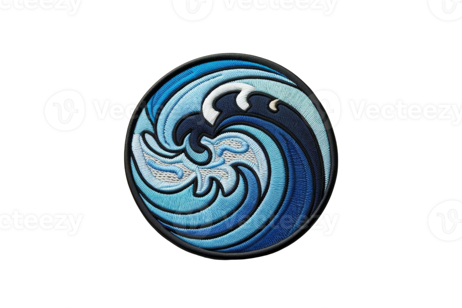 Abstract circular wave design featuring various shades of blue and white, symbolizing energy and movement in a dynamic form. png