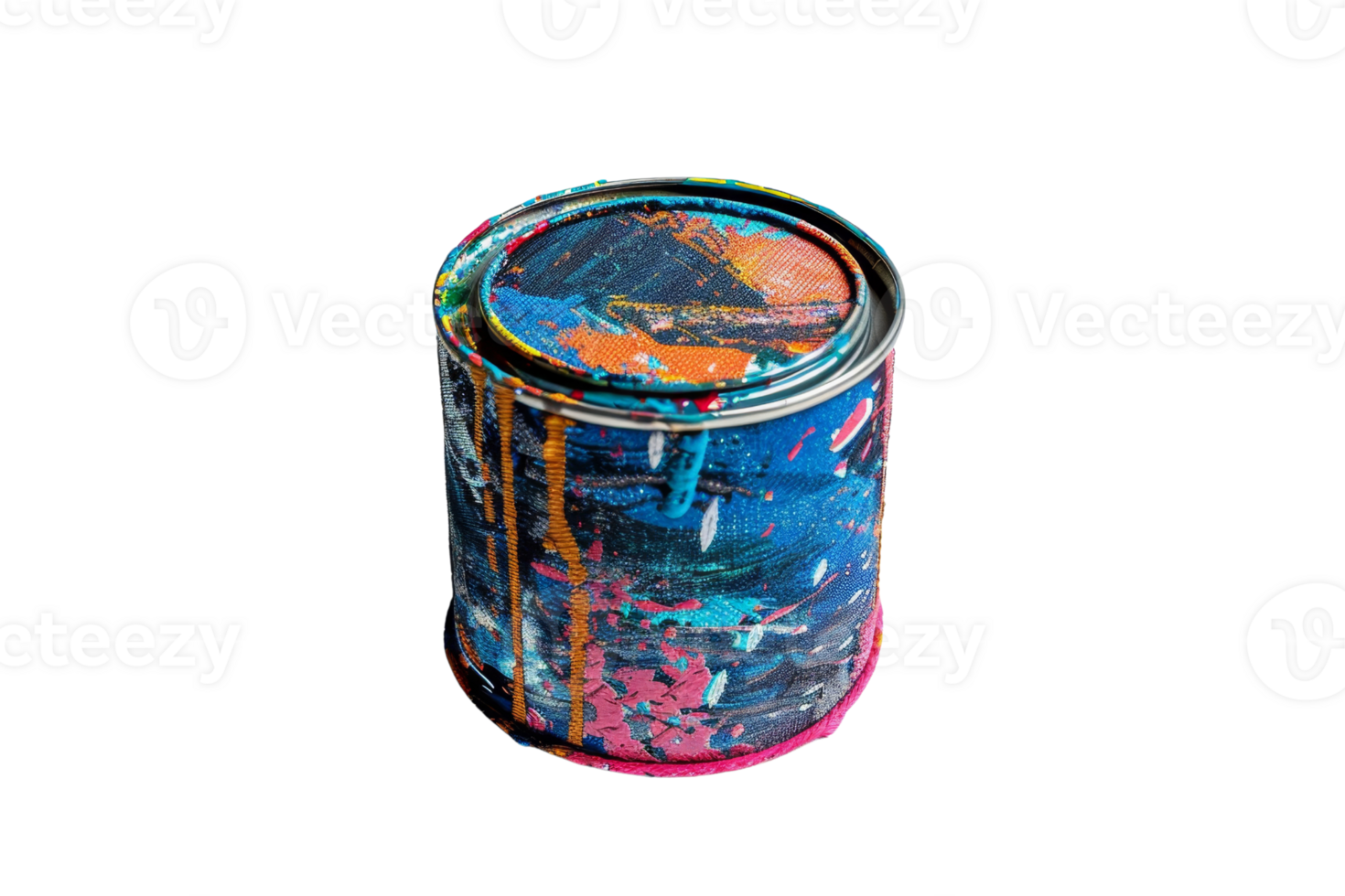 A colorful, abstract paint can with splashes of vibrant colors, ideal for artistic and creative concepts. png