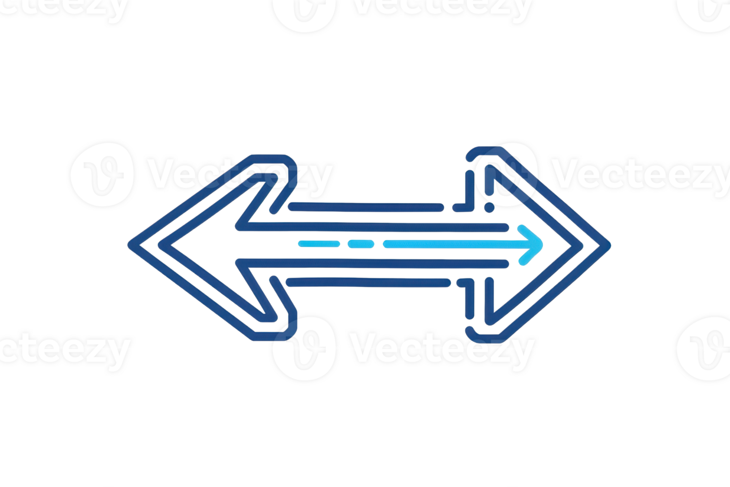 Blue gradient double arrow pointing left and right, symbolizing bidirectional movement or exchange on a transparent background. png